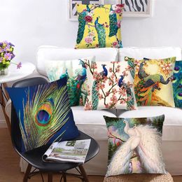 Pillow Peacock Printing Pillows Decor Home Decorative Car Sofa Cover Bed Pillowcase Animal (45 45cm)