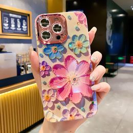 Water Diamond Oil Painting Flower Phone Case Suitable for 15promax Phone Case 14promax Advanced Women 12 Hard