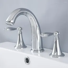 Bathroom Sink Faucets Polished Chrome Brass Widespread Dual Handle Washing Basin Mixer Taps Deck Mounted 3 Holes Lavatory Faucet Anf979