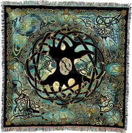 Blankets Tree Of Life By Jen Delyth - Gift Lap Square Tapestry Throw Woven From Cotton The USA (54x54) Home Custom Rug Boho Bla Blanket