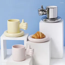 Mugs Nordic Ceramic Mug Coffee Cup Saucer Fun Creative Thumb Handle Foot King Outstanding Gift Box Packaging