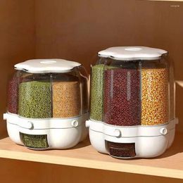 Storage Bottles Rice Container 360 Degree Rotation Large Capacity Clear 6 Compartment Beans Barley Grain Dispenser Kitchen Supplies