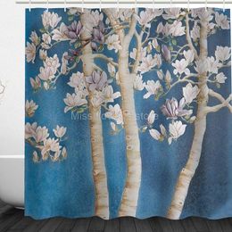 Shower Curtains Elegant White Magnolia Flower Pattern Design Custom Bathroom Waterproof Mildew Polyester Fabric 12 Hooks