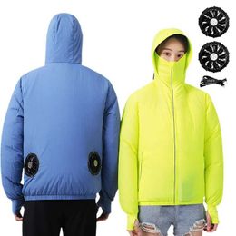 Men's Casual Shirts Summer Sunscreen Hooded Fan Clothes Cooling Tank Top Mens Air Conditioning Clothing Womens Jackets Bicycle Hiking Q240510