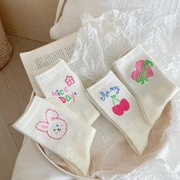 Women Socks Cute For Korean Style Spring Summer White Casual Simple Preppy Girls Cartoon Cotton Breathable