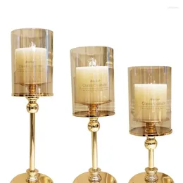 Candle Holders European Romantic Holder Metal Glass Material Fashion Modern Candlelight Dinner Prop Bougeoir Home Decoration OE50ZT