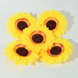 Decorative Flowers 5/10/15Pcs 14cm Large Sunflower Silk Flower Head Artificial For DIY Scrapbooking Craft Wreath Home Wedding Decoration