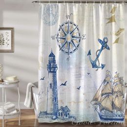 Shower Curtains Nautical Sailboat Lighthouse Compass Anchor Decorative Bath Curtain Fabric Bathroom Accessories