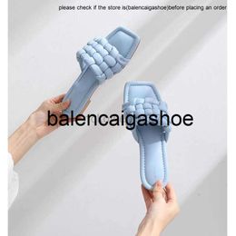 Botteg Venetas Bvs bottegaa shoes Cotton candy square knit slippers for women in summer Flat bottom sandals for women in summer