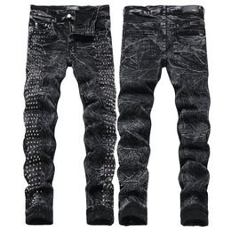 Men's Jeans European Letter AMIRIiocn Men Embroidery Patchwork Trend Brand Motorcycle Pants Mens Skinny Ripped AM3767 Size 29-38