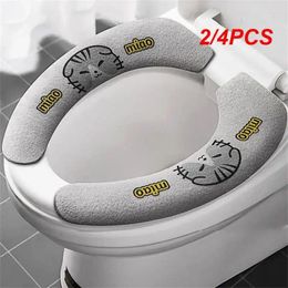 Toilet Seat Covers 2/4PCS Cartoon Winter Warm Cover Mat Bathroom Pad Cushion Thicker Soft Washable Closestool Warmer Accessories