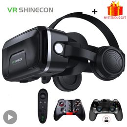 Shinecon Viar 3D Virtual Reality VR Glasses Headset Devices Helmet Lenses Goggles Smart For Smartphones Phone With Controllers 240506