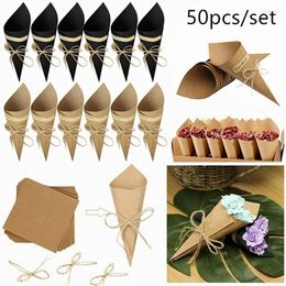 Gift Wrap 50Pcs Retro Kraft Paper Cones Bouquet DIY Candy Chocolate Boxes Wedding Gifts Party Supplies Favors