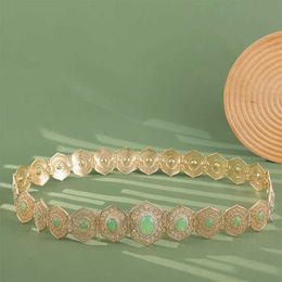 Waist Chain Belts Luxury gold Kaftan bridal strap with large gemstone cut pattern inlaid crystal wedding dress waist chain jewelry Q240511