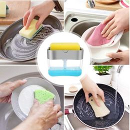 Liquid Soap Dispenser Box Sponge Automatic Distributor Kitchen Dishwasher Manual Press Detergent Container Organiser Tools