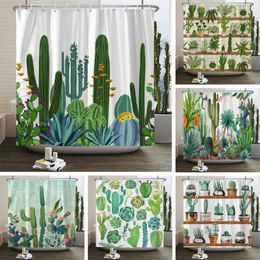 Shower Curtains Green Plant Cactus Printed Curtain Nordic Style Simplicity Bathroom Washable Bath With Hooks