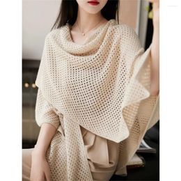 Women's Knits 2024 Solid Knitted Loose Office Hollow Out Cardigan Shawl Air-conditioning Shirt Sweater Cape Coat Wool Summer Basic Tops
