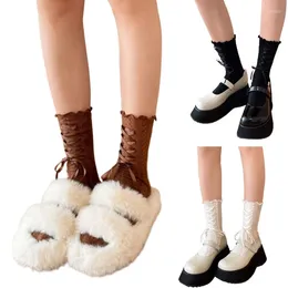 Women Socks Lolitas Ruffle Calf Sweet Bowknot Tights Loose Frilly Ankle For Womens Cotton Bootie