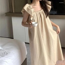 Women's Sleepwear Limiguyue High Quality Homewear Summer Backless Nightgown Ruffles Cotton Plaid Sleepdress Women Sleeveless Long Nightdress