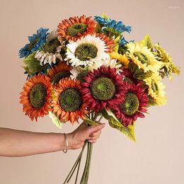 Decorative Flowers 47cm Pastoral Large Sunflower Artificial Bouquet Wedding Vase Home Decor Supplies Floral Arrangement Materials Prop Gift