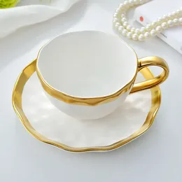 Cups Saucers Luxury Gold Plated Porcelain Coffee Cup Nordic Trim Household Plates Sets Handmade Jogo De Xicaras KC50BD