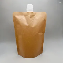 Storage Bags 30pcs 500ml Kraft Paper Spout Pouch For Liquid Drink Juice Disposable Packaging Stand Up Bag Cosmetic Makeup Packing