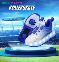 Childrens Kids Boys Girls USB Charging Glowing Casual Sneakers Led Light Wheels Outdoor Parkour Roller Skate Shoes Sports For 240509