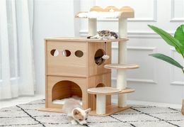 Cat Tree House Cats Activity Center with Double Condo Indoor Soft Perch Fully Wrapped Scratching Sisal Post rascador gato 220624294274369