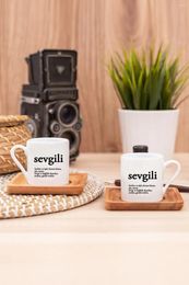 Cups Saucers Amazing Turkish Greek Arabic Coffee & Espresso Cup Set Dear Word Meaning 2 Psc. White English - 1