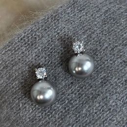 Stud Earrings Elegant Small Pearl Zircon Pierced For Women Japan Korea Stylish Fashion Ear Jewelry Gift