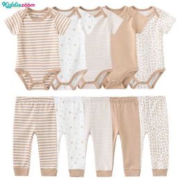 Clothing Sets Newborn baby clothing 100% pure cotton set for boys and girls aged 0-12 months 2023 new baby neutral clothing casual striped childrens clothingL2405