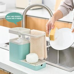 Liquid Soap Dispenser 3 IN 1 Kitchen Sponge Holder Tea Towel Hand Press Organizer Container Cleaner Tools