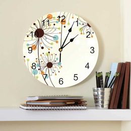 Wall Clocks Abstract Dandelion Flowers Decorative Round Wall Clock Arabic Numerals Design Non Ticking Bedrooms Bathroom Large Wall Clock
