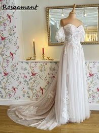 Bridal Boho Wedding Gown Off The Shoulder Plus Size Women Church Wedding Dresses Sweetheart Lace Appliques