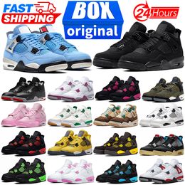 black cat 4s basketball shoes with box designer shoes Bred-Reimagined Pink Cement Pink Thunder Pine Green Military Black Noir men women sneaker outdoor sport shoes