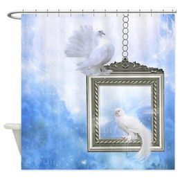 Shower Curtains Noble Pure White Of Peace Stands On A Silver Frame Against Glowing Blue Background Curtain With Hooks