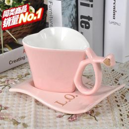 Mugs Creative Love Shape Of Coffee Mug Cup Milk Spoon Valentine Gift Cups With Base