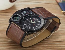 Wristwatches Oulm Sport Wrist Watches Men Quartz Military Clock Wide PU Leather Decorative Compass Male Wristwatch Erkek Kol Saati2700385