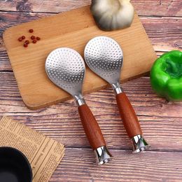 Baking Tools 304 Stainless Steel Wooden Handle Rice Spoon Standing Design Round Edge Heat-resistant Non-stick Paddle Kitchen Gadgets