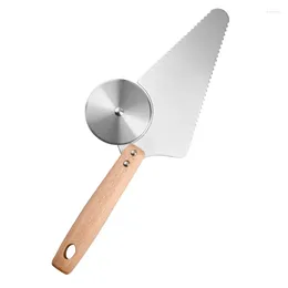 Baking Tools 1 PC Pizza Peel Stainless Steel Paddle Wooden Handle Wheel Cutter Transfer