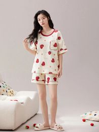 Home Clothing Cotton Short Sleeve Pyjamas For Women 2Piece Pyjama Set Summer Pijamas Woman Wear