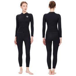 Womens professional diving suit cold and warm m chloroprene rubber top and pants splicing set womens thick back swimming and surfing suit 240429