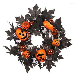 Decorative Flowers Halloween Pumpkin Wreath Scary Pumpkin-Style Fall Front Door Outdoor Porch Decorations Home Decor