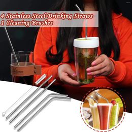 Drinking Straws 4 Long Stainless Steel Fits 20 & 30 Ozs Cups With Cleaning Brush For Banquet Bar Accessories Partys Event
