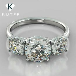 Wedding Rings 3 Stone 4 Carat Moissanite Diamond Ring Female 925 Sterling Silver Gold Plated Engagement with Certificate Q240511