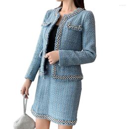 Work Dresses Autumn Winter 2 Piece Set Women Short Woolen Jacket Coat Skirt Female Elegant Fashion Office Wool Jackets Skirts Suit R666