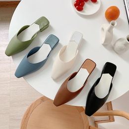 Slippers Fashion Pointed Toe Mules Summer Women Candy Color Flats Slip-on Holiday Ladies Sandals Slides Rubber Shoes