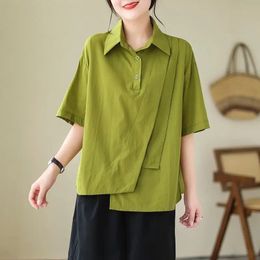 2024Spring Summer Fashion Elegant Polo Blouses Short sleeved Casual Versatile Western Clothing Solid Womens Shirt 240429