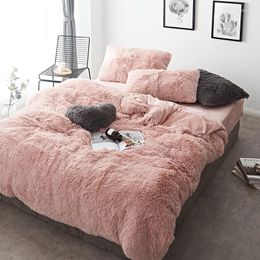 Bedding Sets Pink White Fleece Fabric Winter Thick 20 Pure Colour Set Mink Velvet Duvet Cover Bed Sheet Linen Pillowcases 4/6pcs