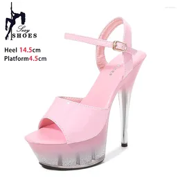 Sandals Ankle Buckle Strap Summer Pole Dance Shoes 14.5CM Transparent Thin Heel High Heels Nightclub Women Platform Plus Size 42